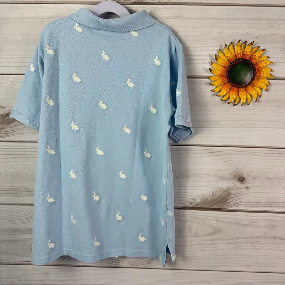 Boys Light Blue Gymboree Bunny Embroidered Short Sleeve Polo Shirt Size 12 New